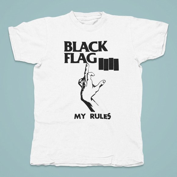 Black Flag My Rules Punk Rock Band TShirt. White. Multiple Sizes. Fast Shipping! - Picture 1 of 1